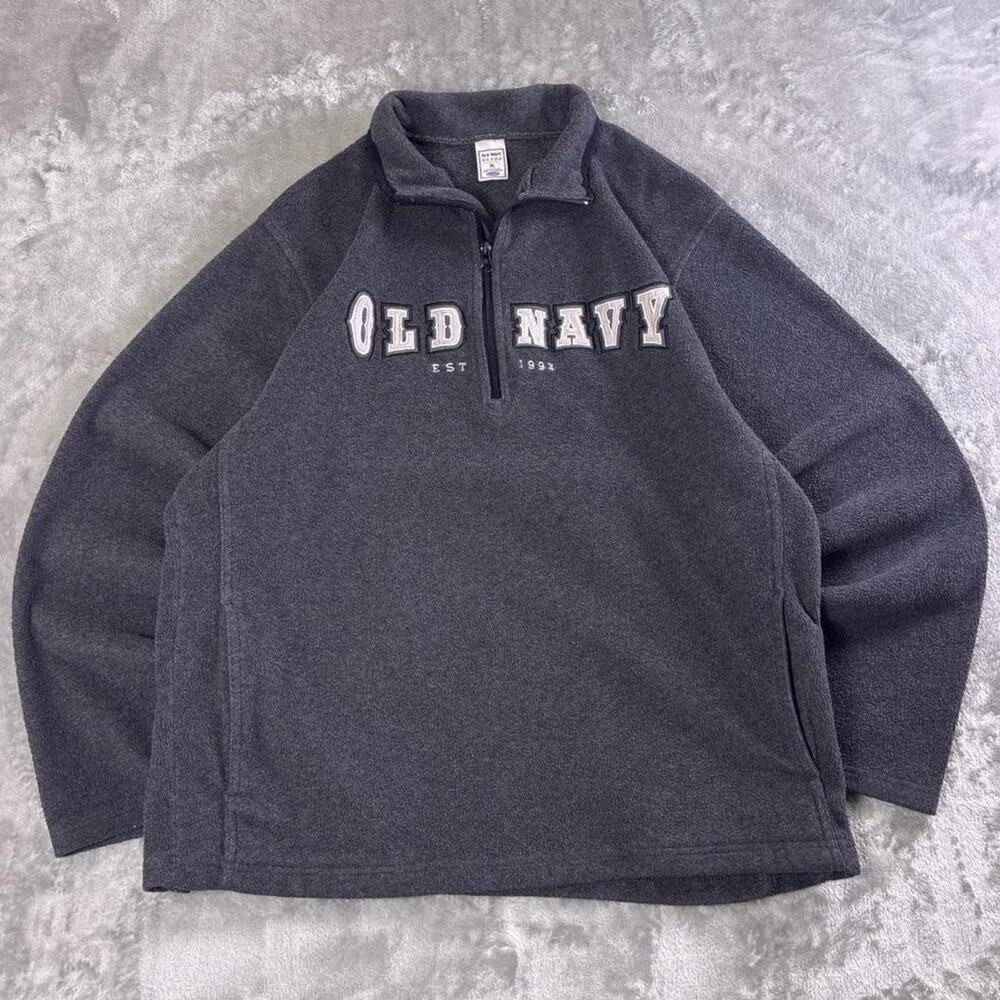 Vintage Y2K Old Navy Men’s XL Gray Fleece Quarter Zip Spellout Pullover